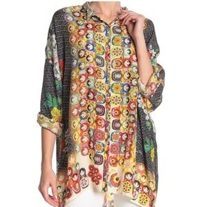 Johnny Was silk MATRYOSHKA NESTING DOLLS silk blouse NWT RARE